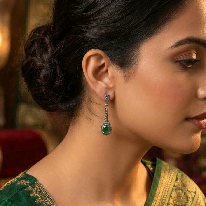 Swiss Marcasite Green Earrings 